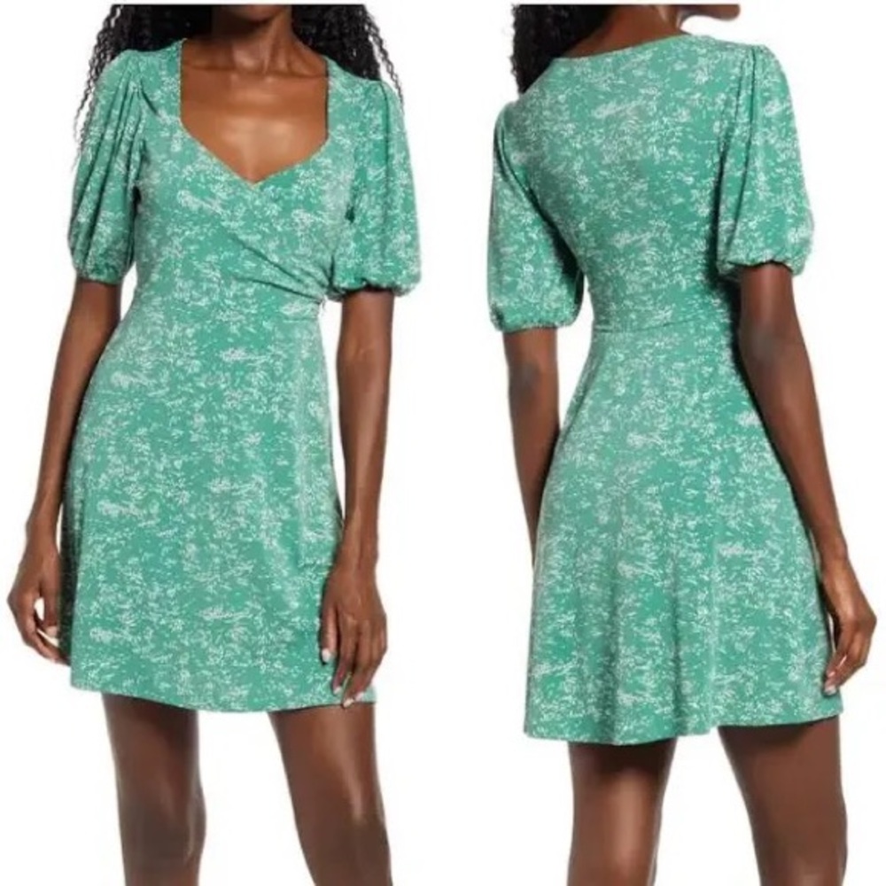 All in Favor Nordstrom green floral summer mini dress M